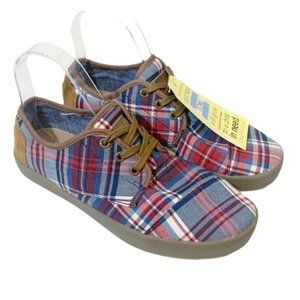 Toms Paseo Blue & Red Plaid Canvas Shoes Mens 7 Womans 8.5